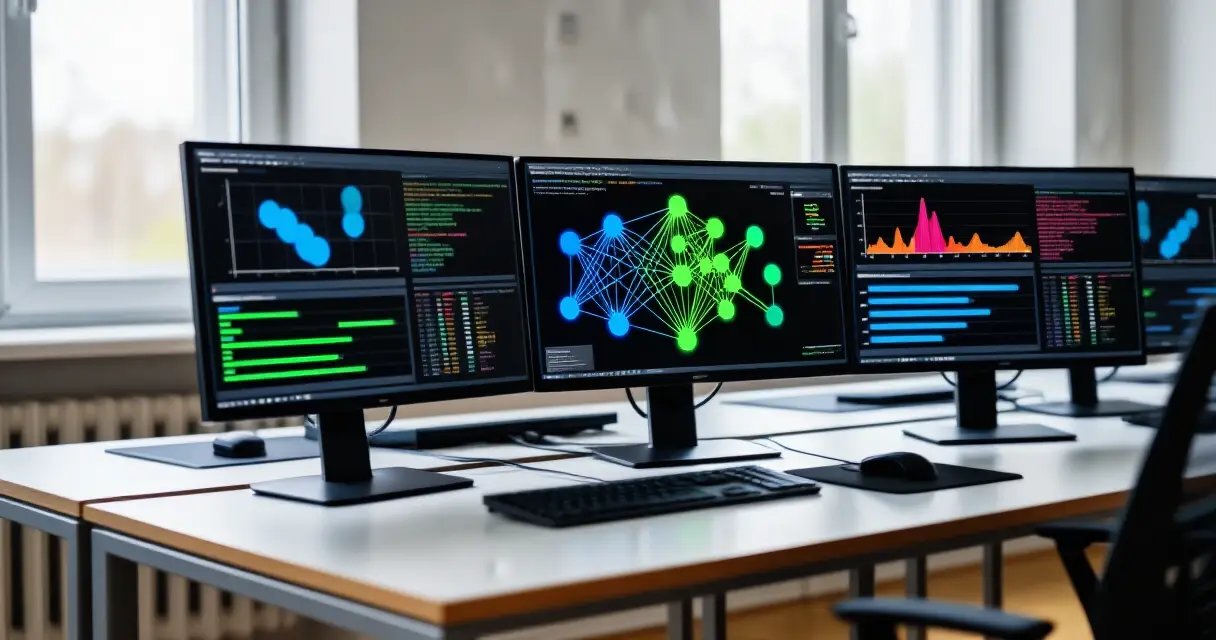 Tietokoneiden näytöillä neuroverkkoja ja datavisualisointeja tutkimustyötilassa
